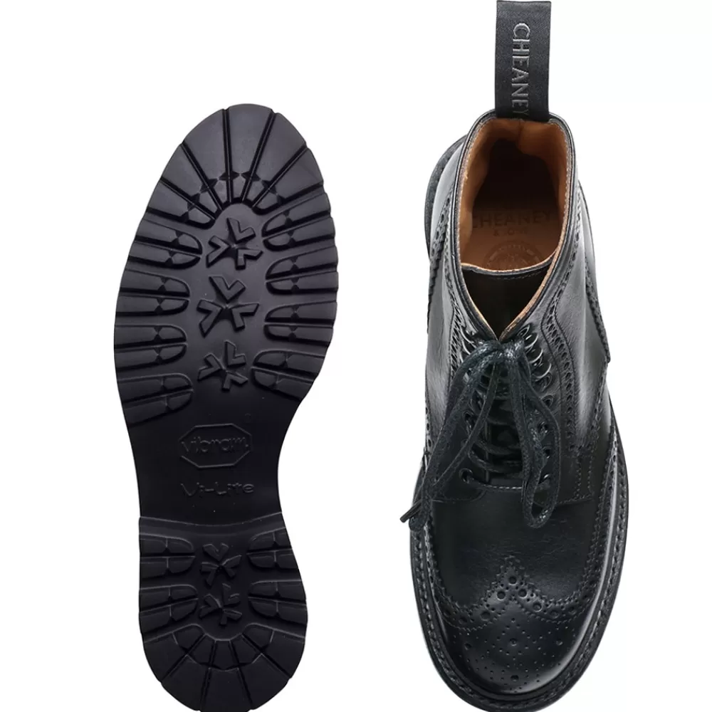 Cheaney Derby Boots | Olivia Gv Derby Brogue Boot In Black Eco Oiled Leather