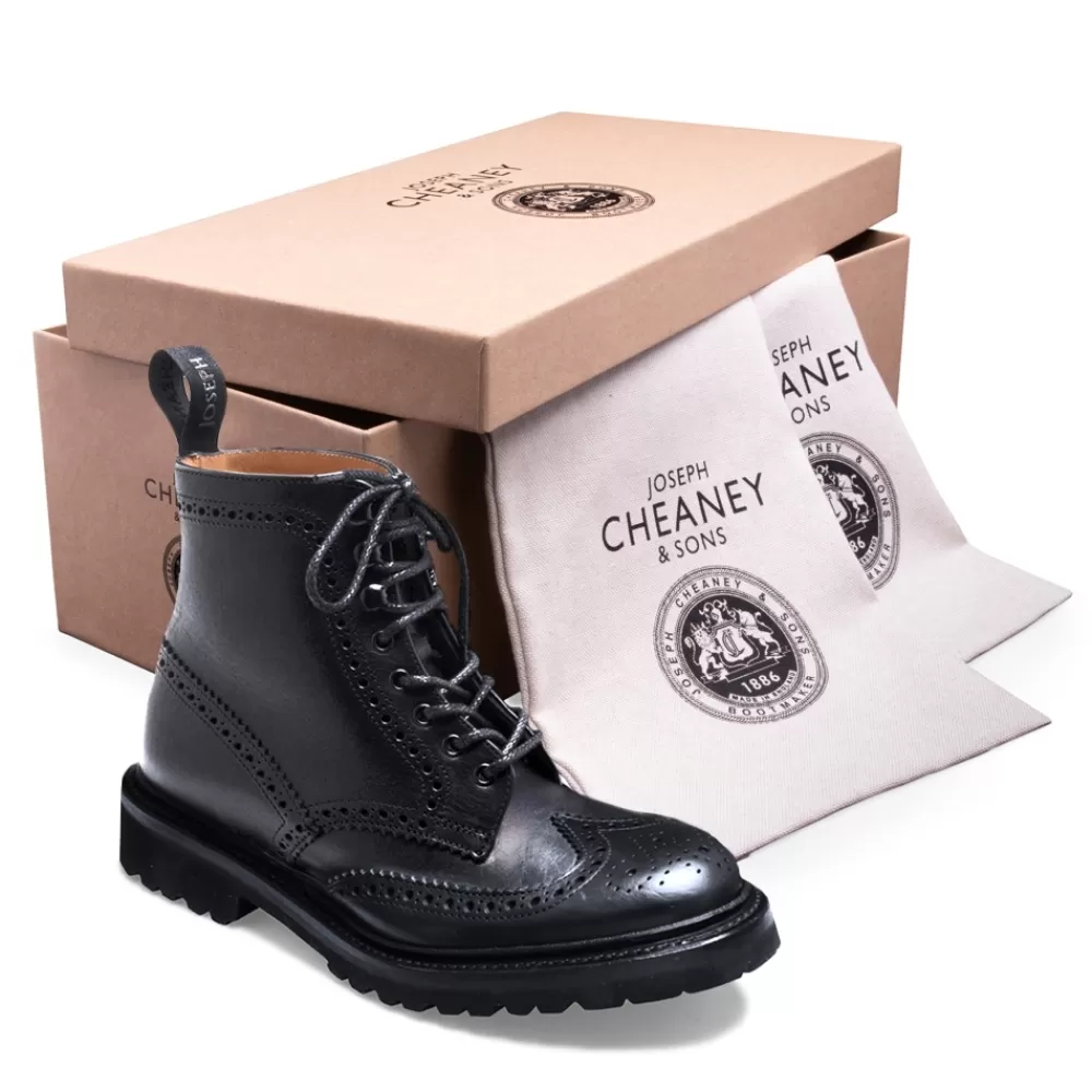 Cheaney Derby Boots | Olivia Gv Derby Brogue Boot In Black Eco Oiled Leather