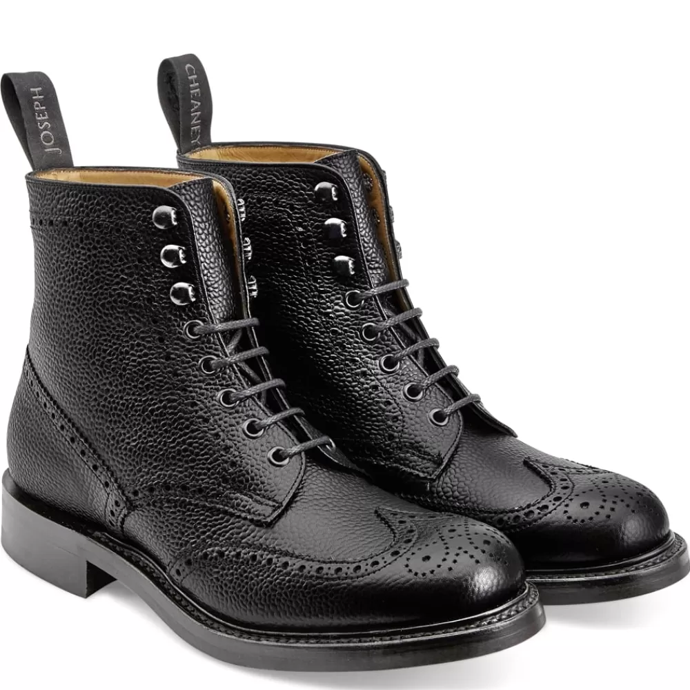 Cheaney Derby Boots | Olivia R Derby Brogue Boot In Black Grain Leather