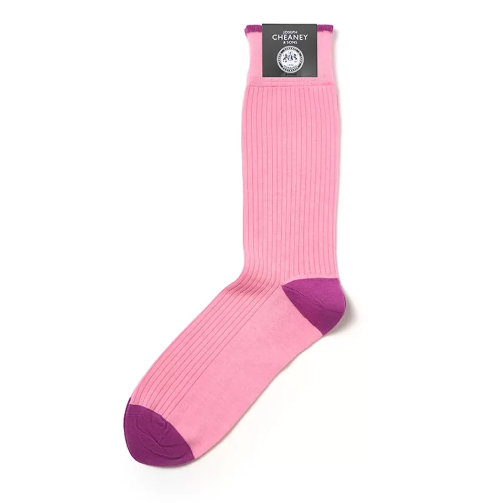 Corgi Socks | Rib Contrast Tip, Heel & Toe Pink Mens Cotton Socks