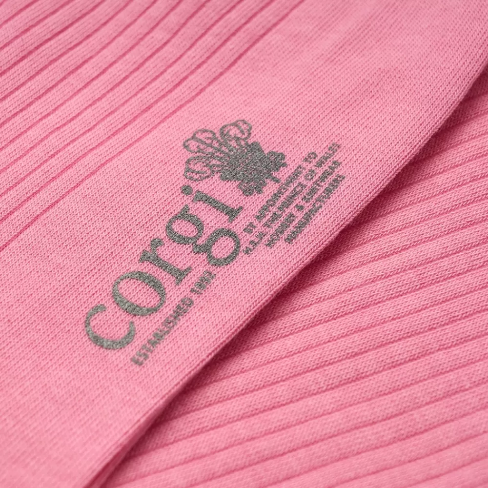 Corgi Socks | Rib Contrast Tip, Heel & Toe Pink Mens Cotton Socks