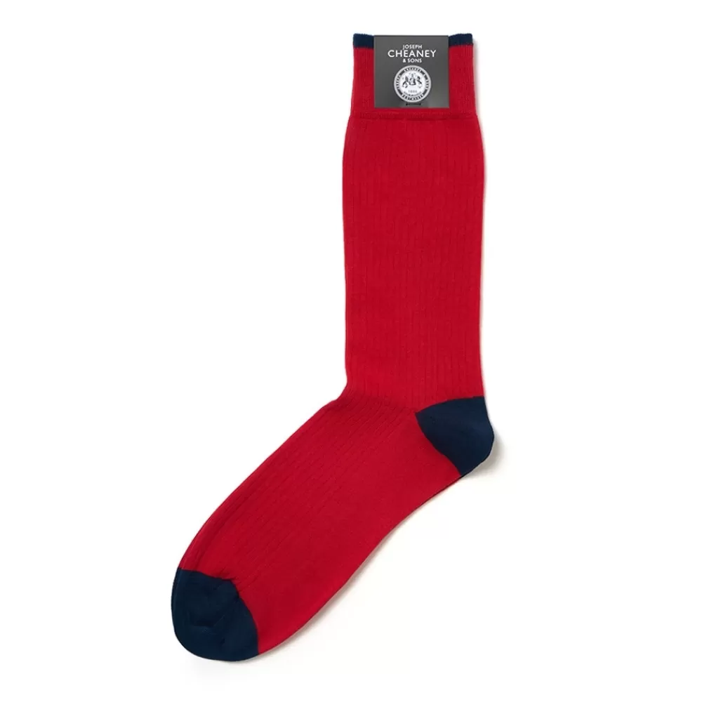 Corgi Socks | Rib Contrast Tip, Heel & Toe Red Mens Cotton Socks