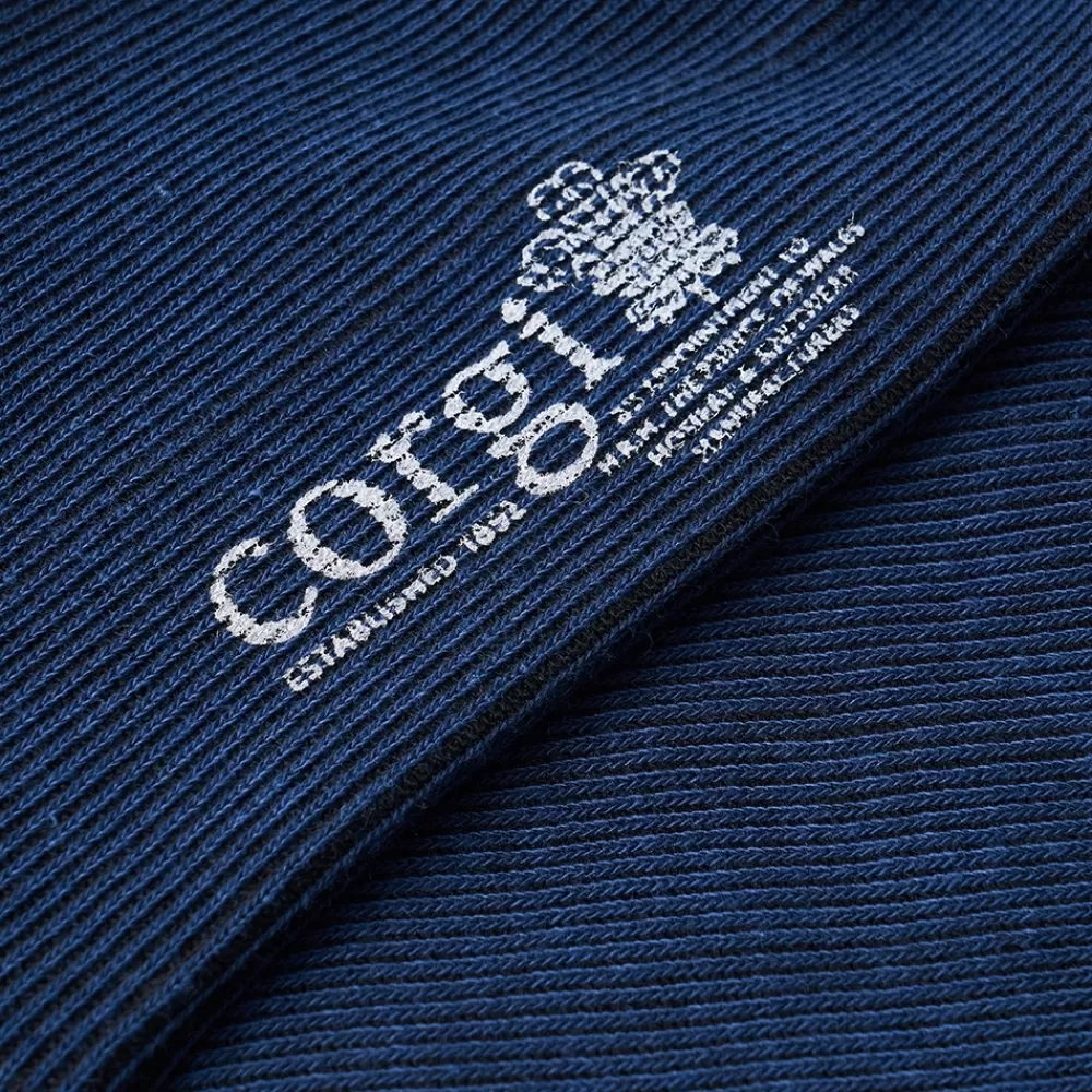 Corgi Socks | Ribbed Blue Cotton Socks