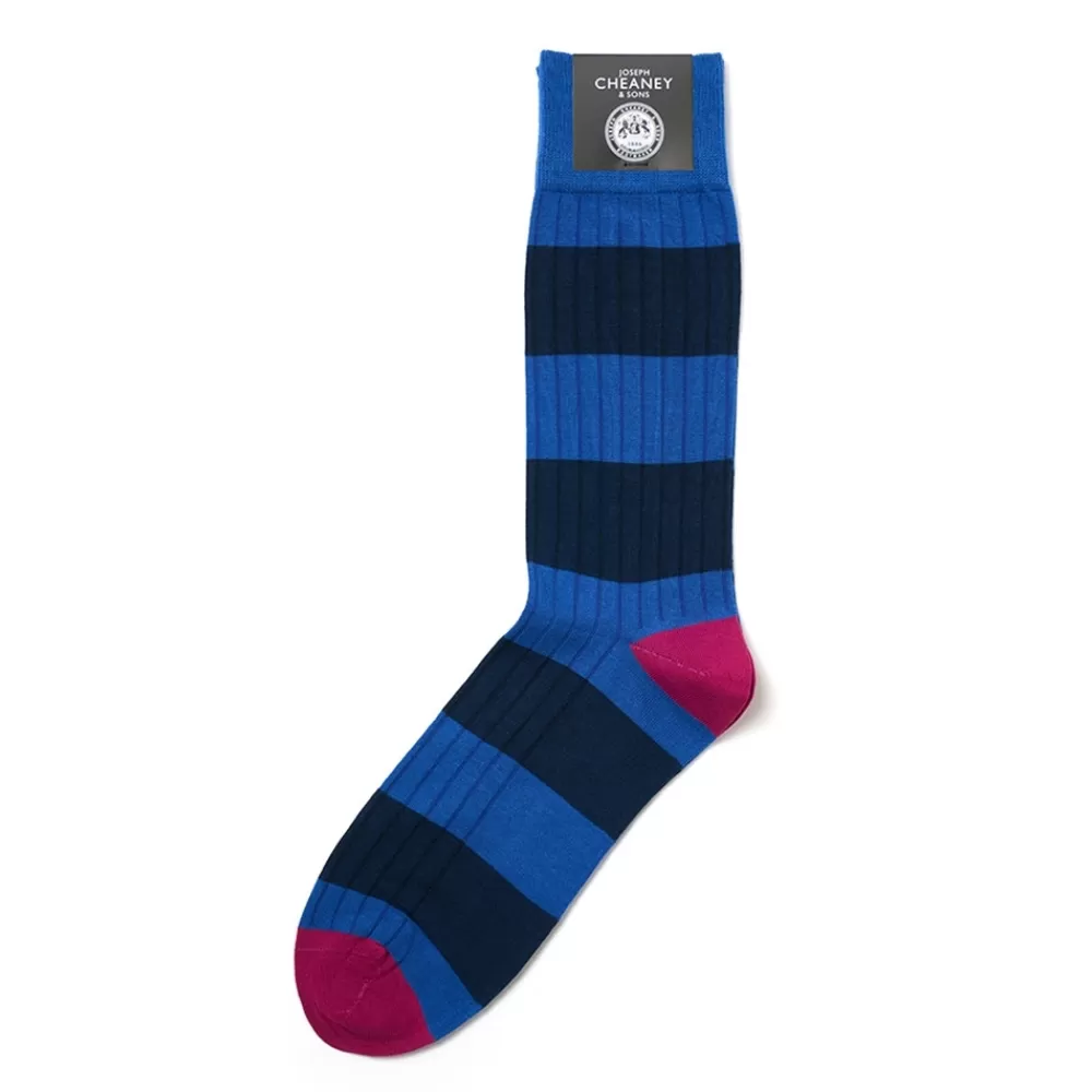 Corgi Socks | Rugby Stripe Blue Mens Cotton Socks