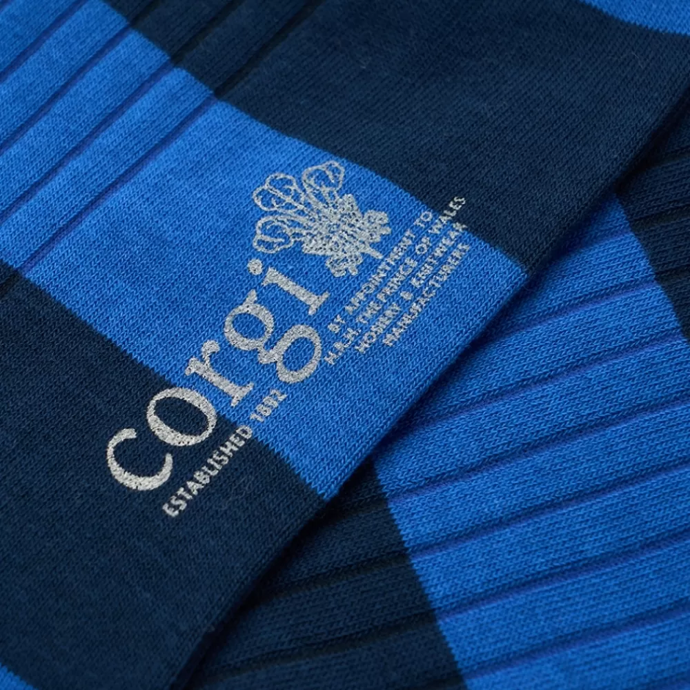Corgi Socks | Rugby Stripe Blue Mens Cotton Socks