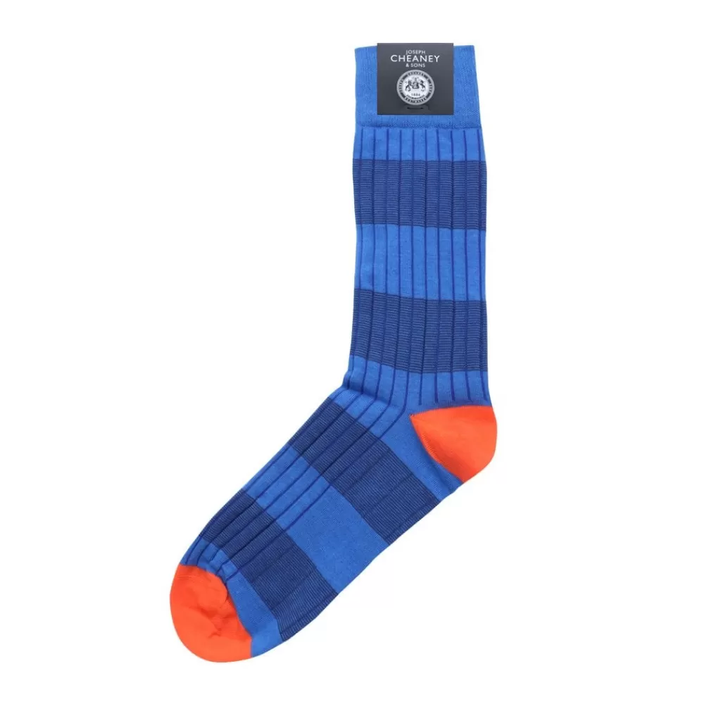 Corgi Socks | Rugby Stripe Light Blue Mens Cotton Socks