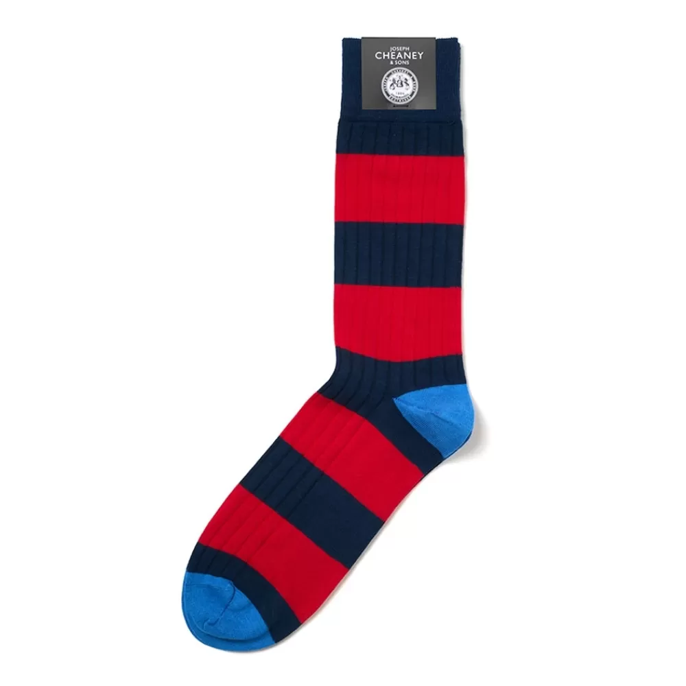 Corgi Socks | Rugby Stripe Navy/Red Mens Cotton Socks
