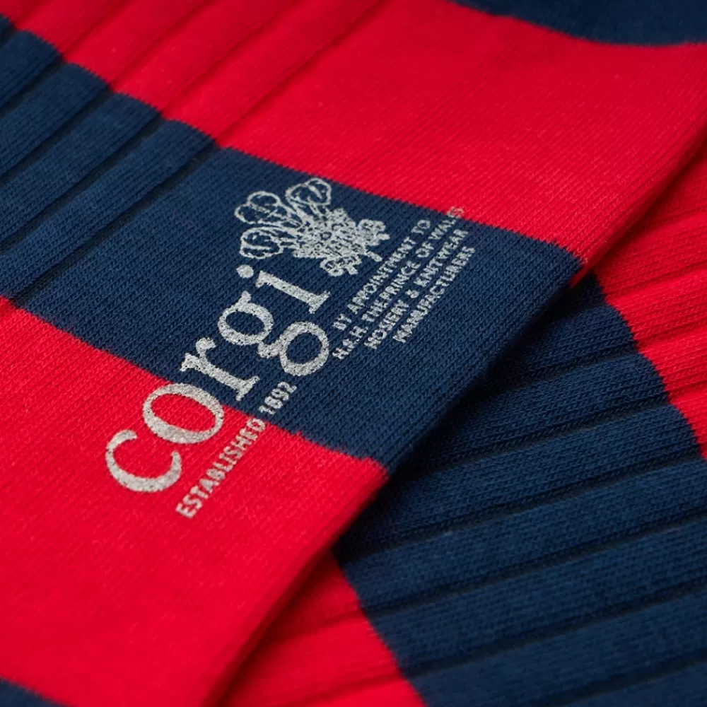 Corgi Socks | Rugby Stripe Navy/Red Mens Cotton Socks