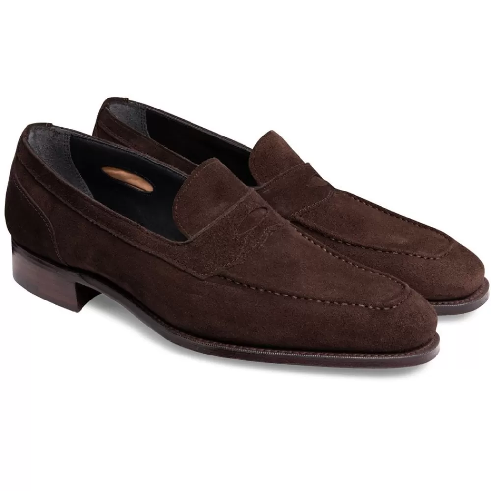Cheaney Loafers | Saxon Penny Loafer In Bitter Chocolate Suede