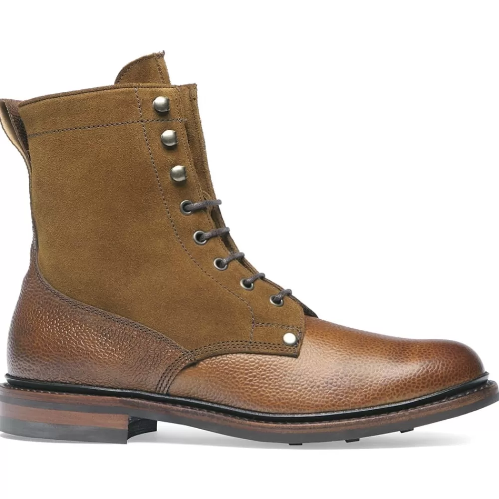 Cheaney Derby Boots | Scott R Shearling Lined Derby Boot In Almond Grain/Maracca Suede