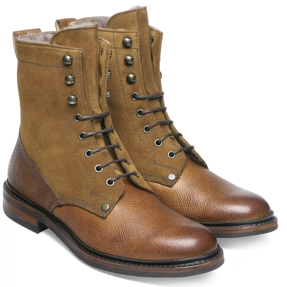 Cheaney Derby Boots | Scott R Shearling Lined Derby Boot In Almond Grain/Maracca Suede