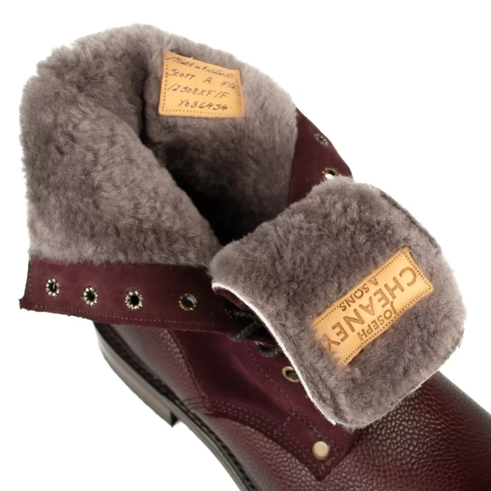 Cheaney Derby Boots | Scott R Shearling Lined Derby Boot In Burgundy Grain Leather And Plum Suede