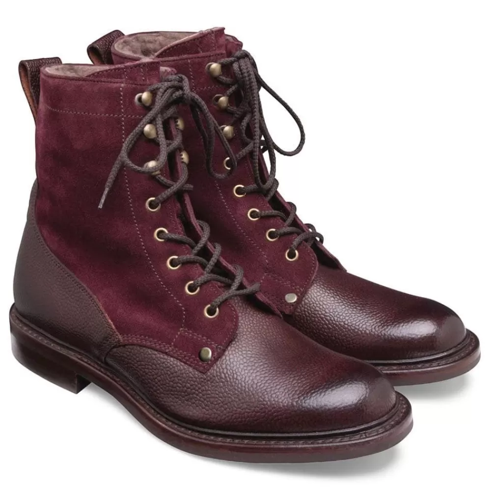 Cheaney Derby Boots | Scott R Shearling Lined Derby Boot In Burgundy Grain Leather And Plum Suede