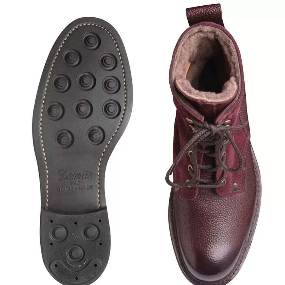 Cheaney Derby Boots | Scott R Shearling Lined Derby Boot In Burgundy Grain Leather And Plum Suede