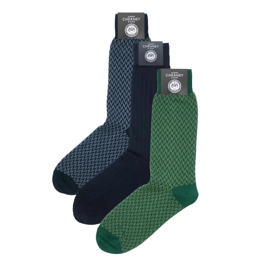 Corgi Socks | Socks Gift Box - 3 Pack - Navy, Navy, Green