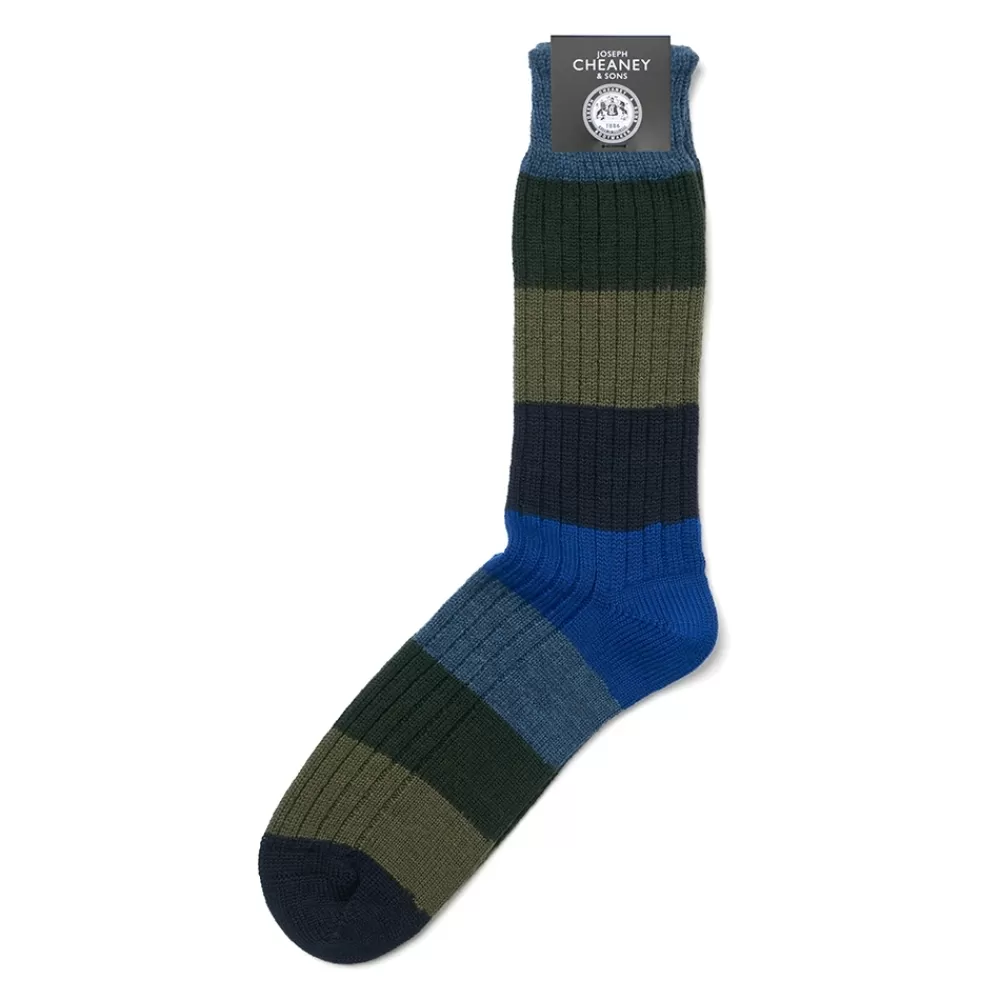 Corgi Socks | Striped Green/Blue Merino Wool Unisex Socks