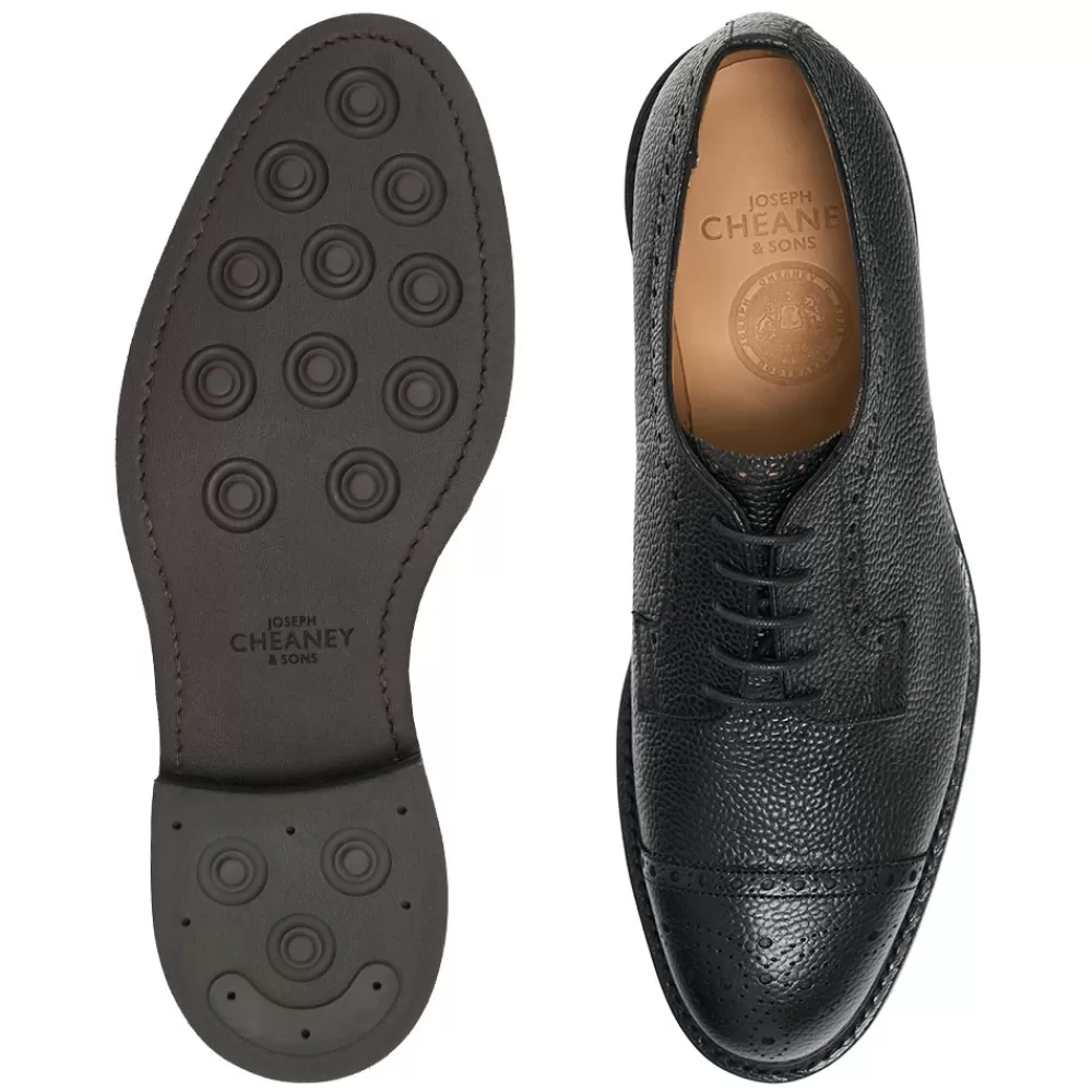 Cheaney Semi Brogues | Tenterden Ii R Derby Semi Brogue In Black Grain Leather