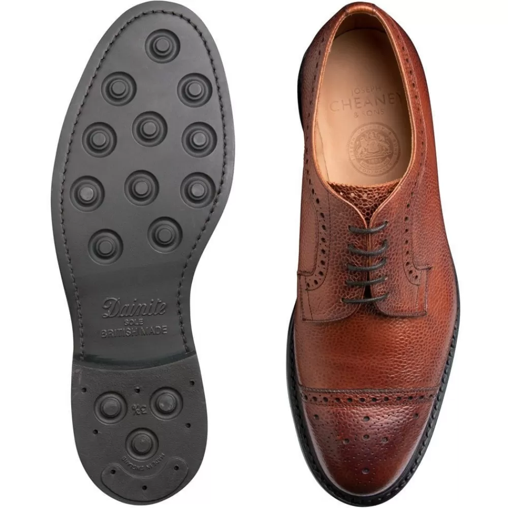 Cheaney Semi Brogues | Tenterden Ii R Derby Semi Brogue In Mahogany Grain Leather