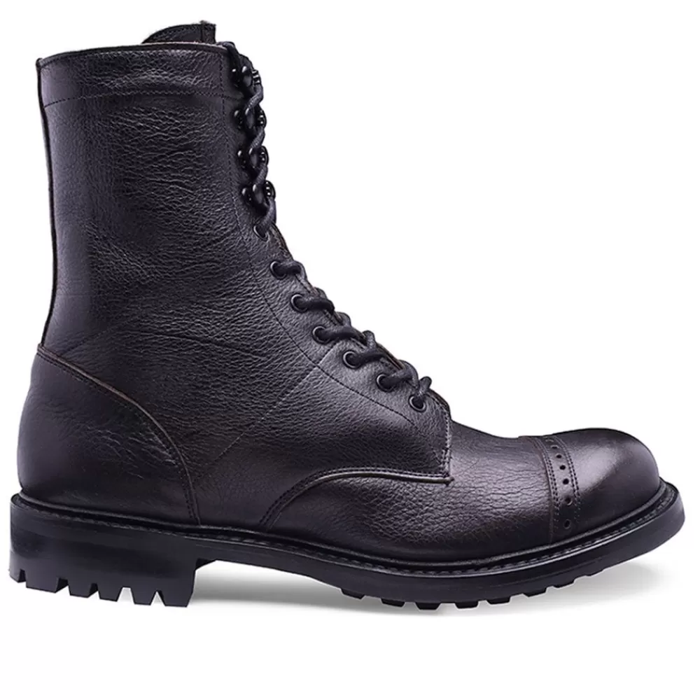 Cheaney Military Boots | Tiger Moth Ii C Military Style Mid Calf Derby Boot In Black Kudu Leather