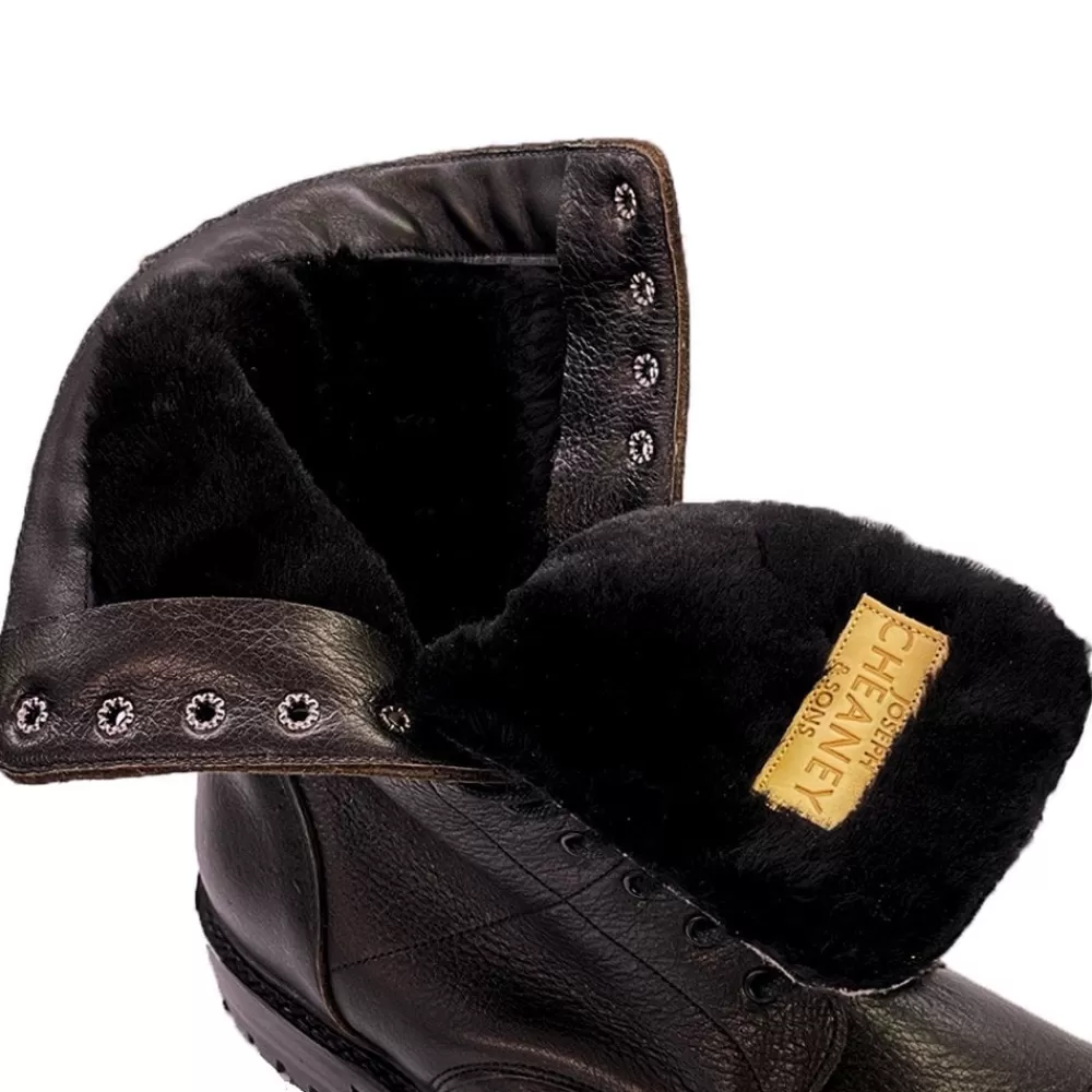 Cheaney Military Boots | Tiger Moth Ii C Military Style Mid Calf Derby Boot In Black Kudu Leather