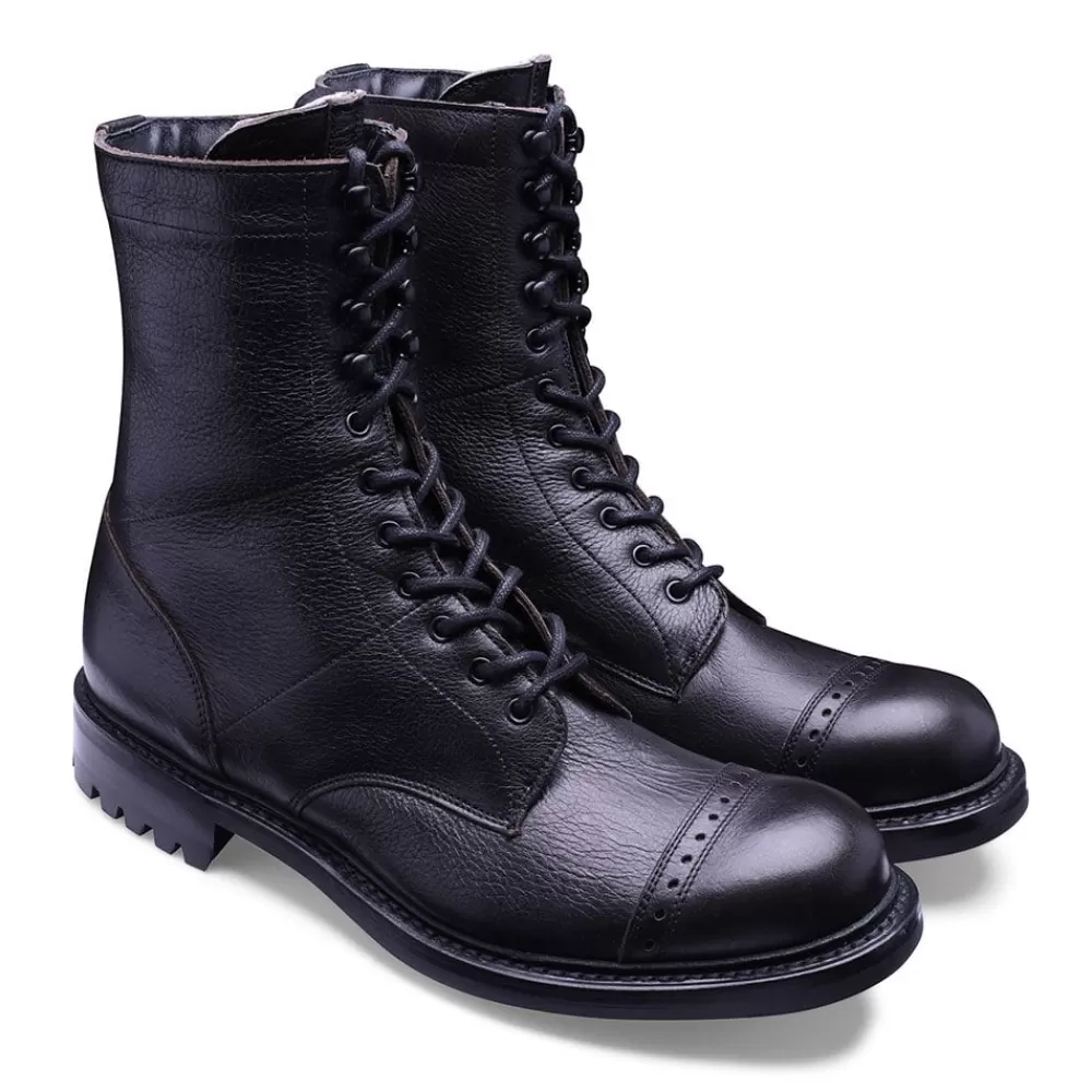 Cheaney Military Boots | Tiger Moth Ii C Military Style Mid Calf Derby Boot In Black Kudu Leather