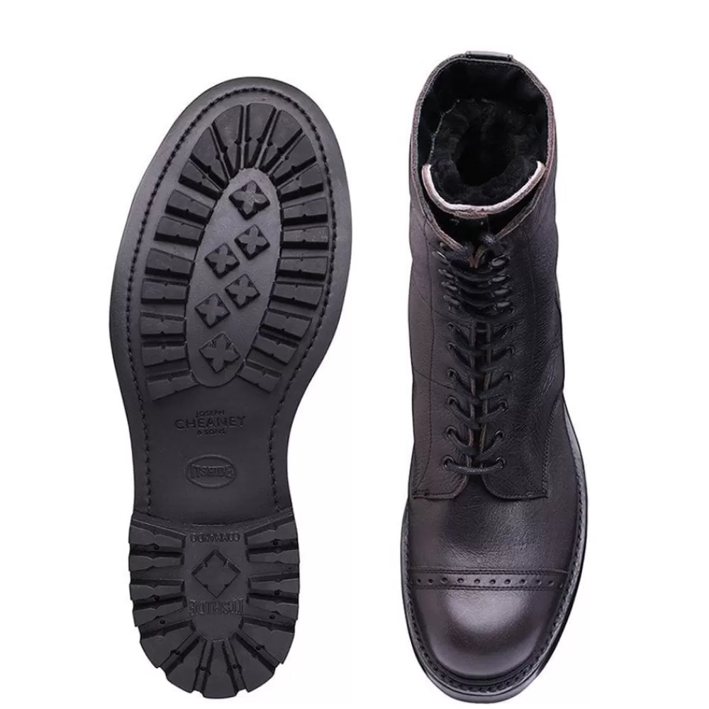 Cheaney Military Boots | Tiger Moth Ii C Military Style Mid Calf Derby Boot In Black Kudu Leather