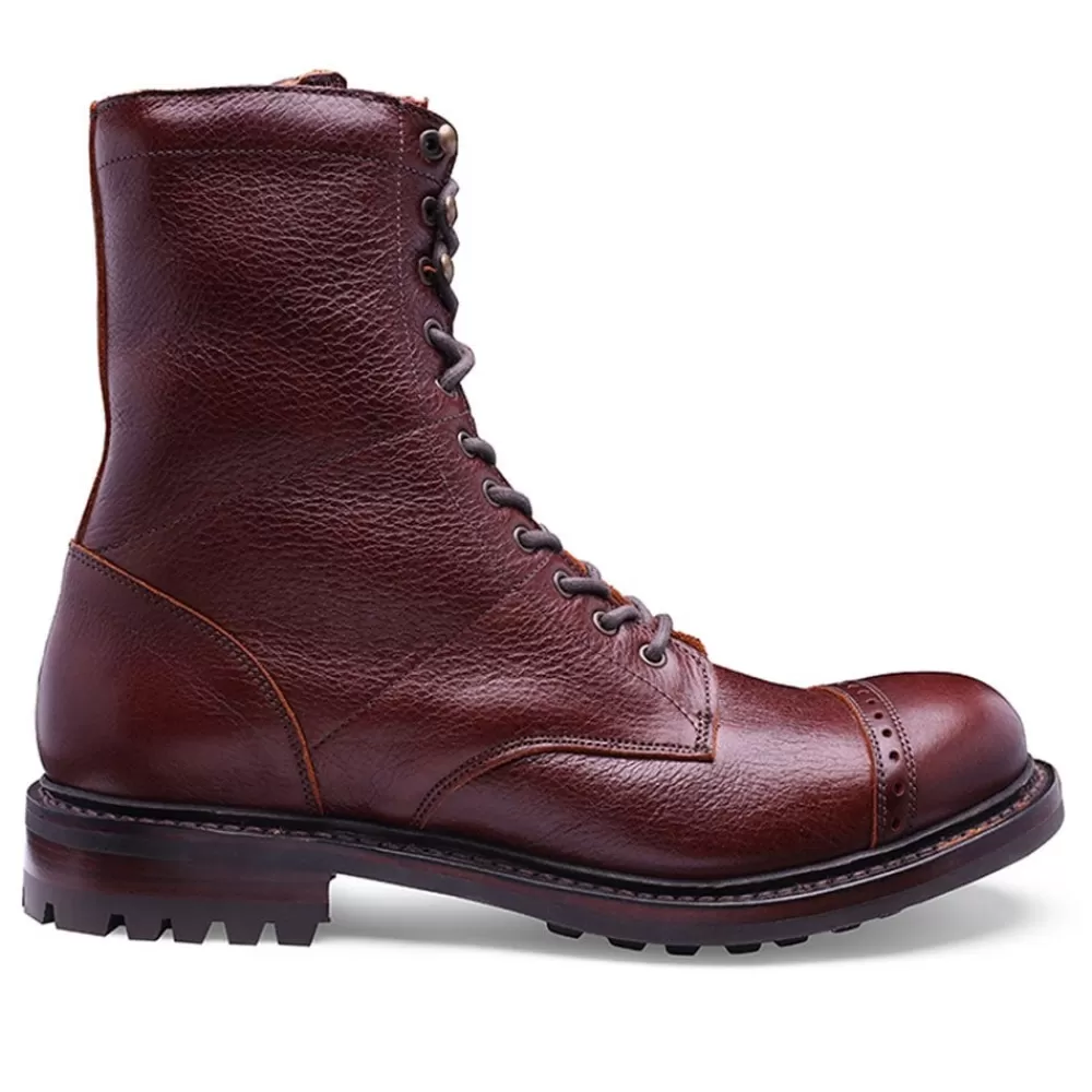 Cheaney Military Boots | Tiger Moth Ii Military Style Mid Calf Derby Boot In Whiskey Kudu Leather