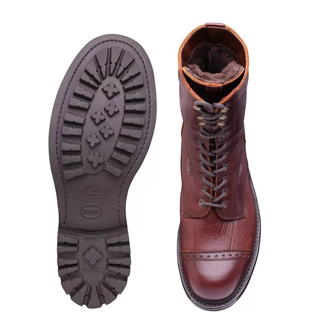 Cheaney Military Boots | Tiger Moth Ii Military Style Mid Calf Derby Boot In Whiskey Kudu Leather
