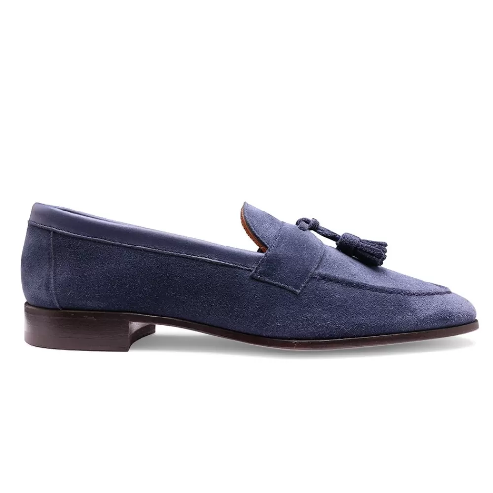 Cheaney Loafers | Tilly Collapsible Tassel Loafer In Admiral Blue Suede