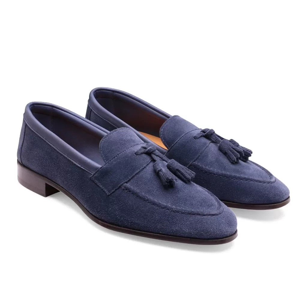 Cheaney Loafers | Tilly Collapsible Tassel Loafer In Admiral Blue Suede