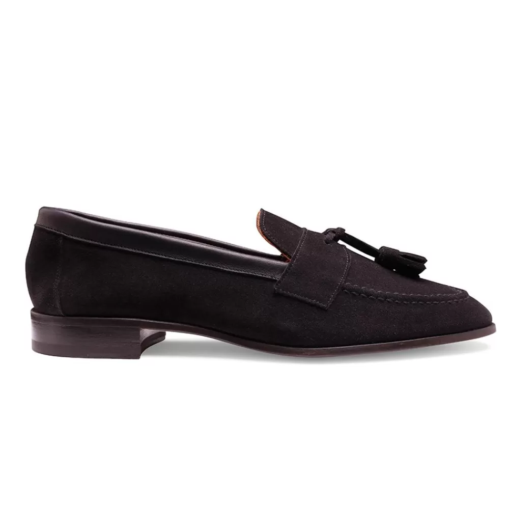 Cheaney Loafers | Tilly Collapsible Tassel Loafer In Black Suede