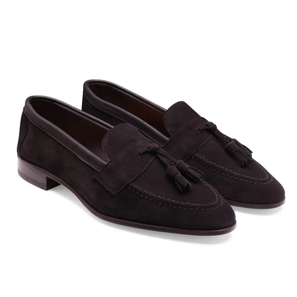 Cheaney Loafers | Tilly Collapsible Tassel Loafer In Black Suede