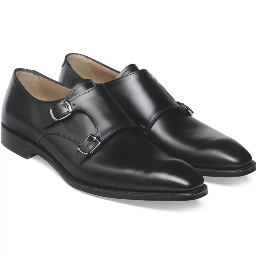Cheaney Monk Shoes | Tiverton Double Buckle Monk Shoe In Black Calf Leather
