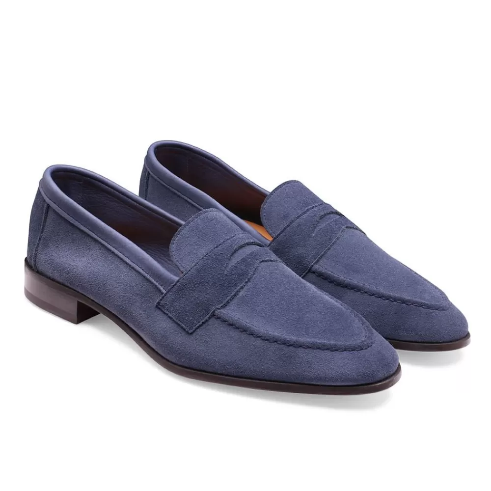 Cheaney Loafers | Tori Collapsible Penny Loafer In Admiral Blue Suede