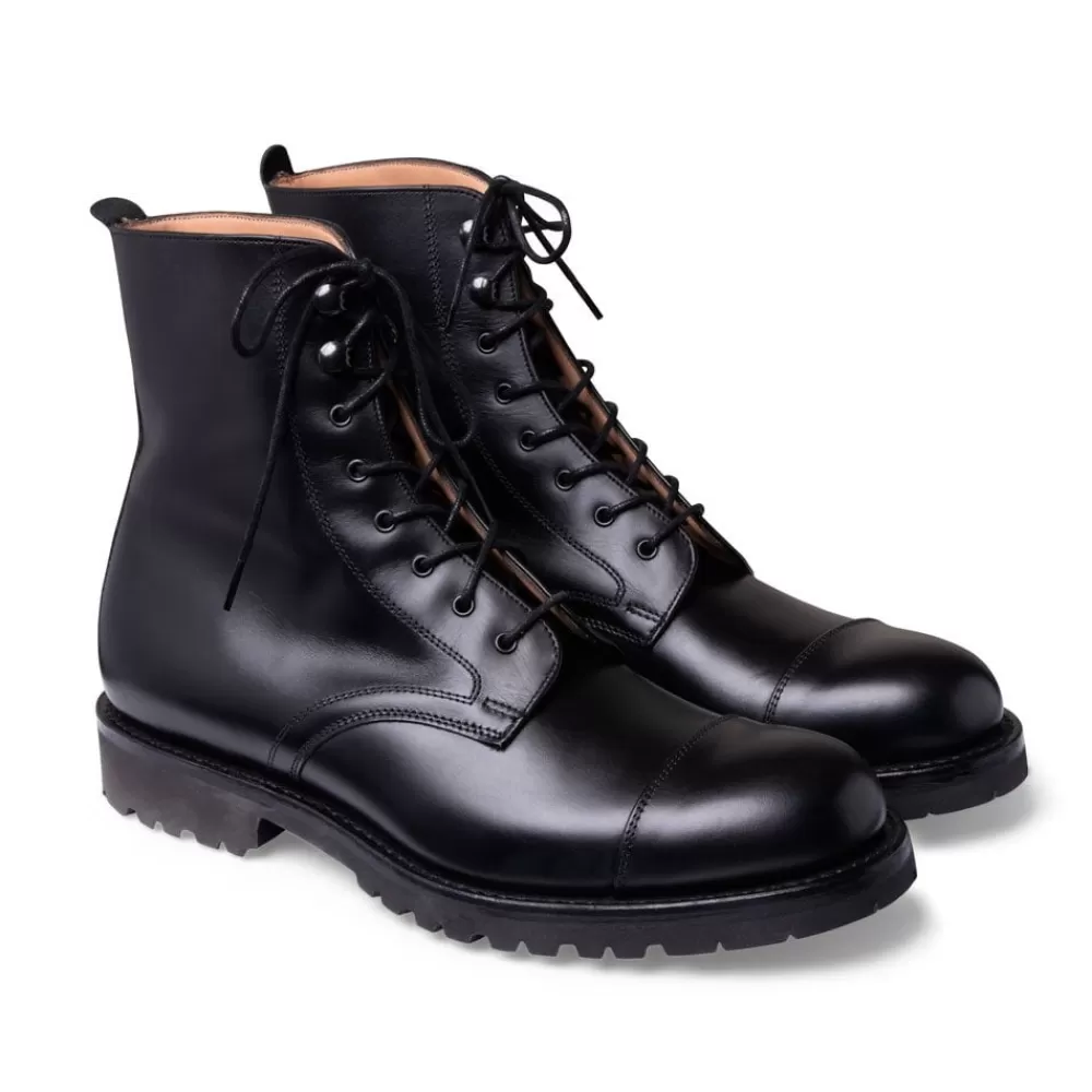 Cheaney Derby Boots | Trafalgar Capped Derby Boot In Black Calf Leather