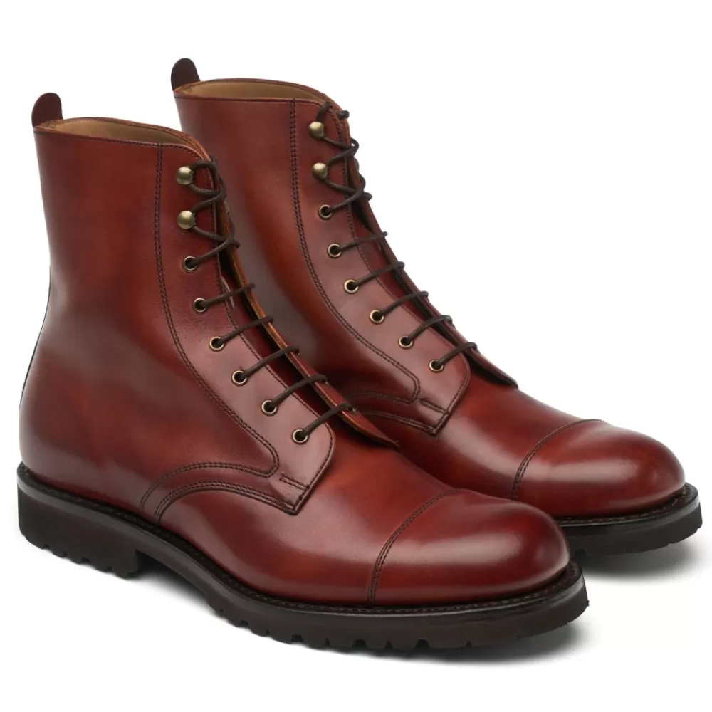 Cheaney Derby Boots | Trafalgar Capped Derby Boot In Dark Leaf Calf Leather