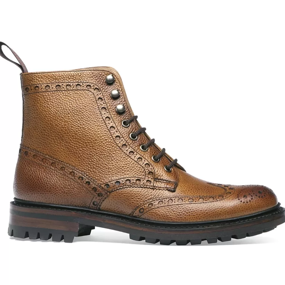 Cheaney Brogue Boots | Tweed C Derby Brogue Boot In Almond Grain Leather