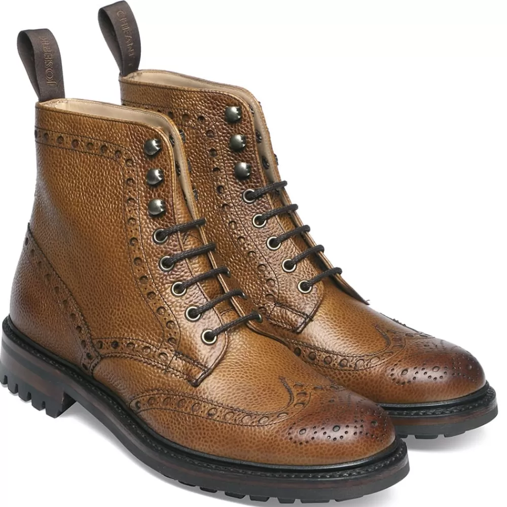 Cheaney Brogue Boots | Tweed C Derby Brogue Boot In Almond Grain Leather