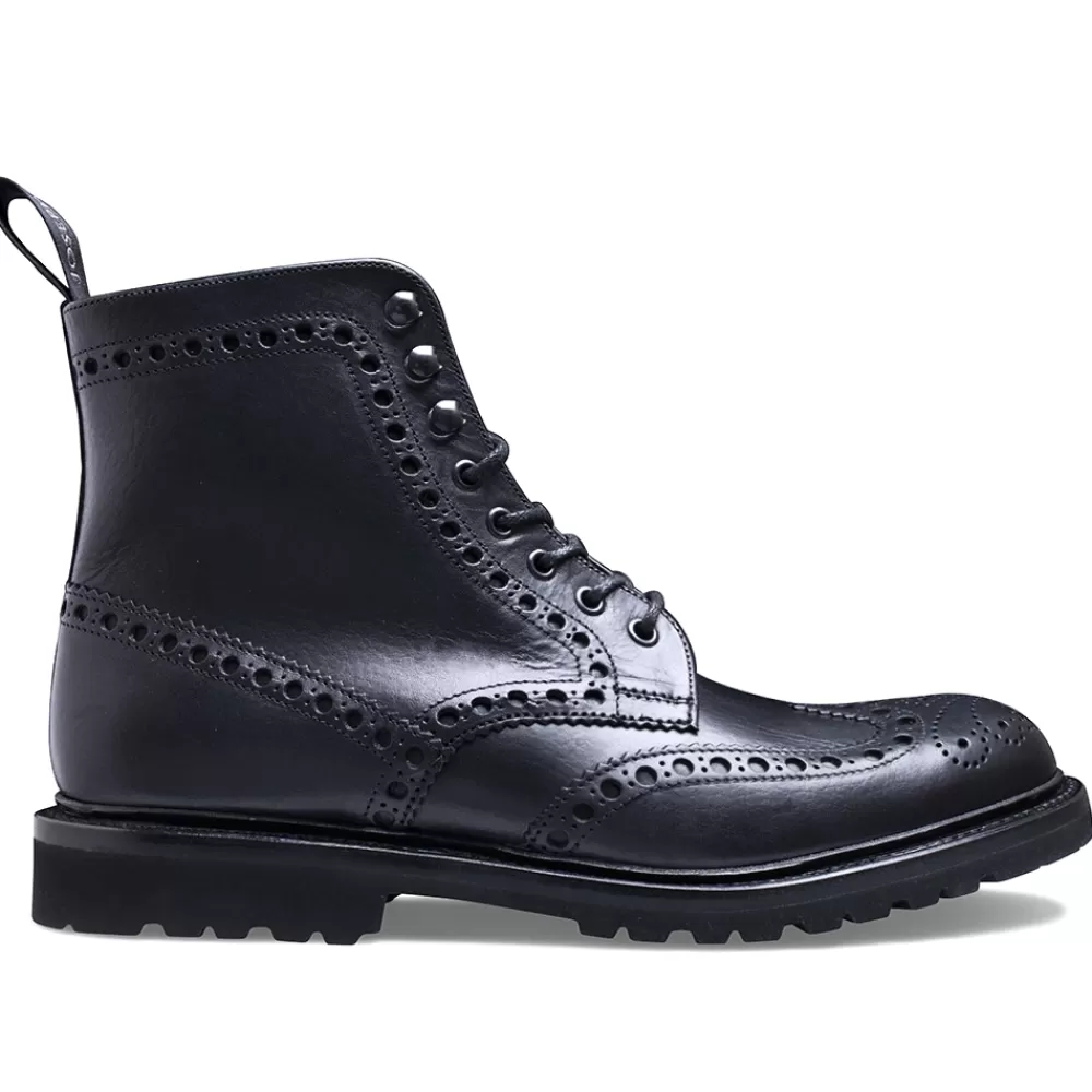Cheaney Brogue Boots | Tweed Gv Derby Brogue Boot In Black Eco Oiled Leather