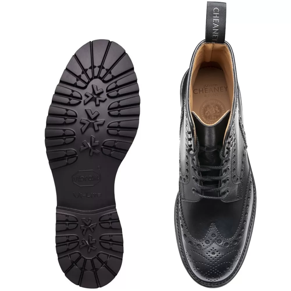 Cheaney Brogue Boots | Tweed Gv Derby Brogue Boot In Black Eco Oiled Leather