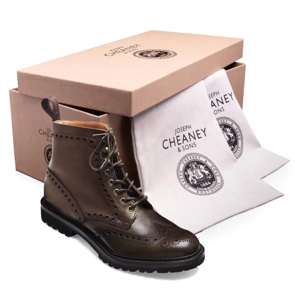 Cheaney Brogue Boots | Tweed Gv Derby Brogue Boot In Husk Eco Oiled Leather