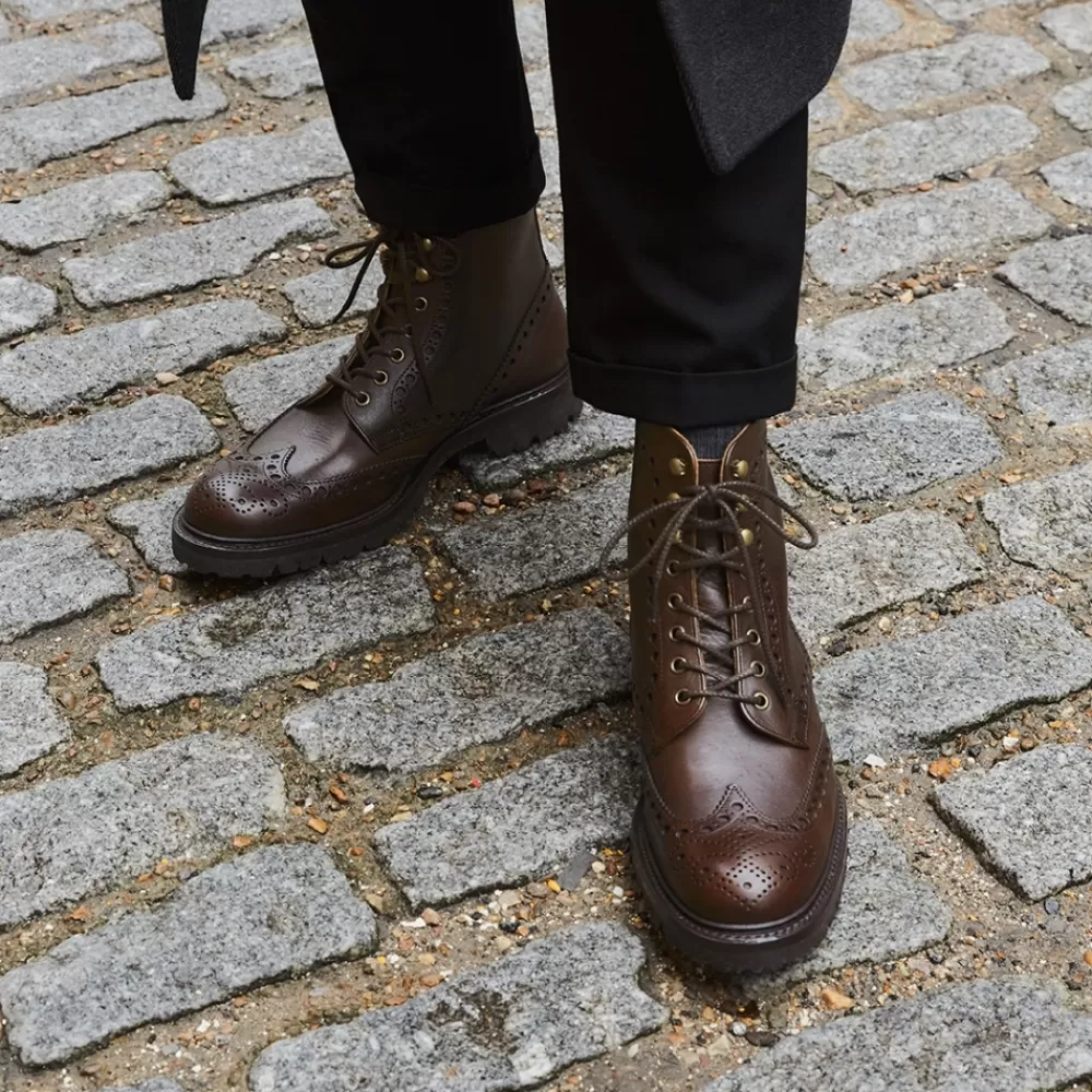Cheaney Brogue Boots | Tweed Gv Derby Brogue Boot In Husk Eco Oiled Leather