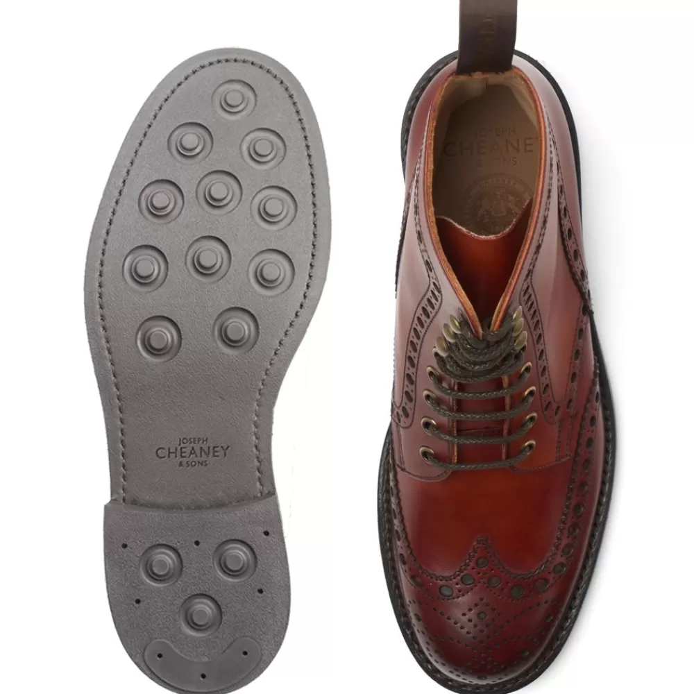 Cheaney Brogue Boots | Tweed R Derby Brogue Boot In Dark Leaf Calf Leather