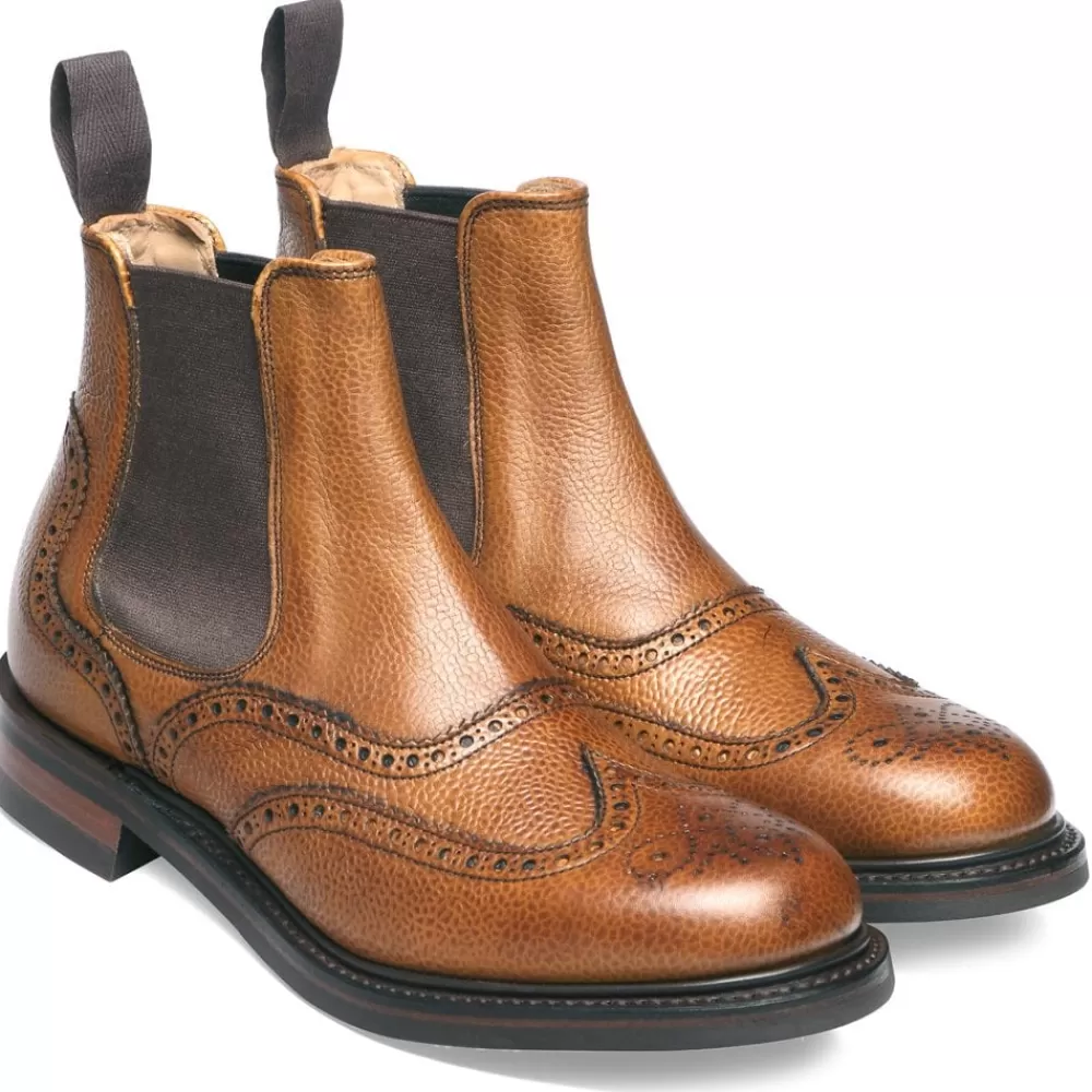Cheaney Chelsea Boots | Victoria R Wingcap Brogue Chelsea Boot In Almond Grain Leather