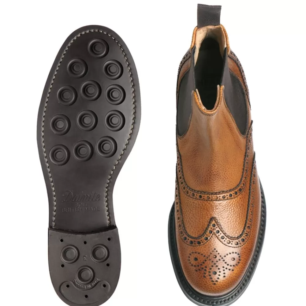 Cheaney Chelsea Boots | Victoria R Wingcap Brogue Chelsea Boot In Almond Grain Leather
