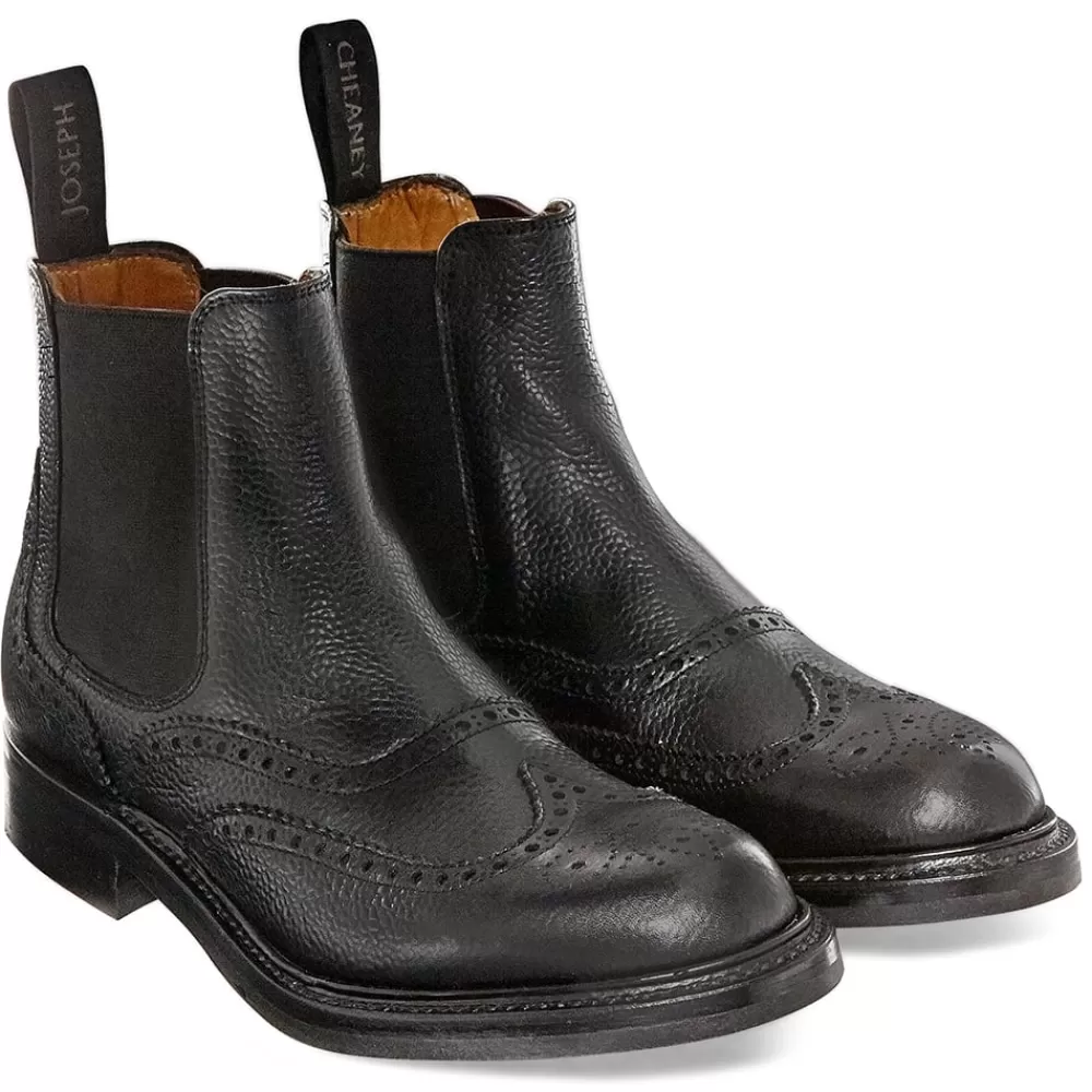 Cheaney Chelsea Boots | Victoria R Wingcap Brogue Chelsea Boot In Black Grain Leather