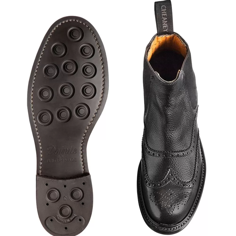 Cheaney Chelsea Boots | Victoria R Wingcap Brogue Chelsea Boot In Black Grain Leather