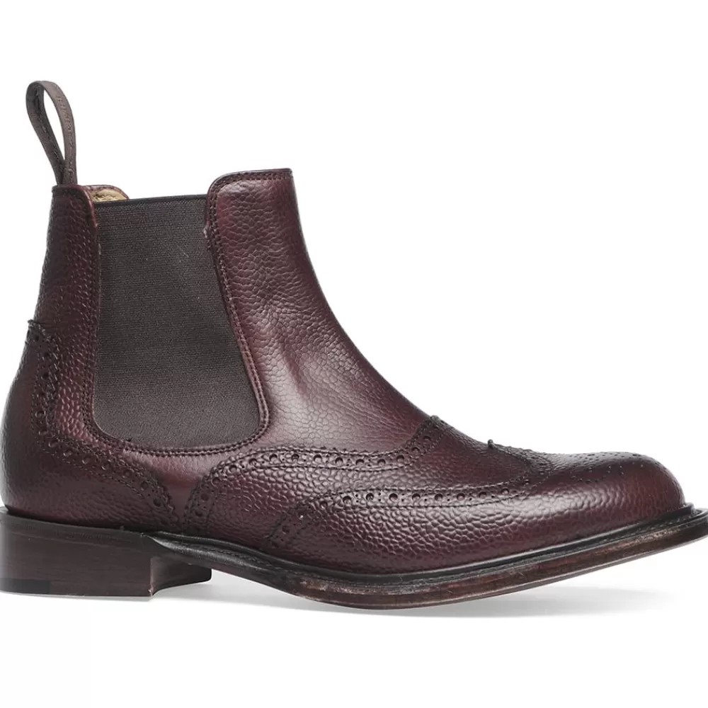 Cheaney Chelsea Boots | Victoria R Wingcap Brogue Chelsea Boot In Burgundy Grain Leather