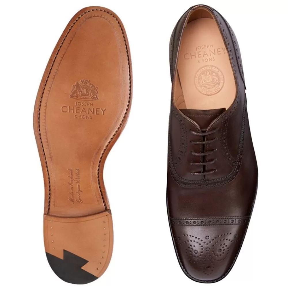 Cheaney Semi Brogues | Wilfred Oxford Semi Brogue In Mocha Calf Leather | Leather Sole