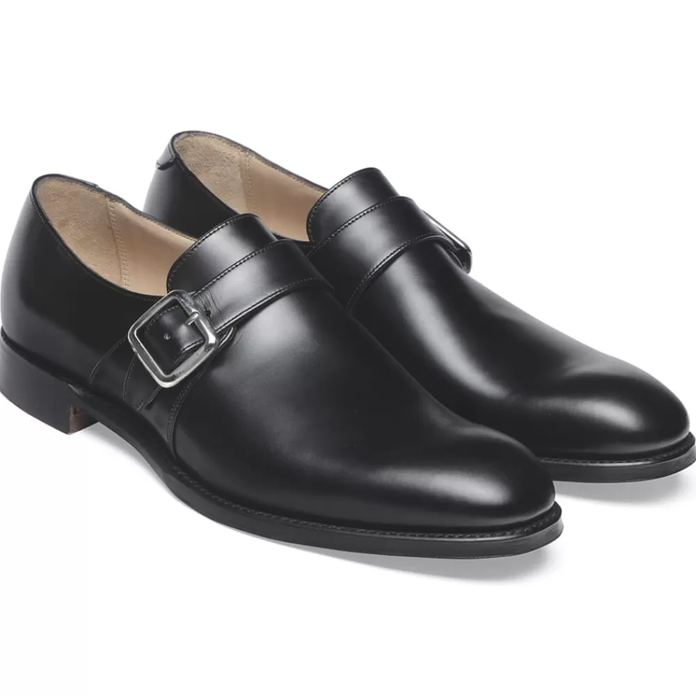 Cheaney Monk Shoes | William Ii Single Buckle Monk In Black Calf Leather